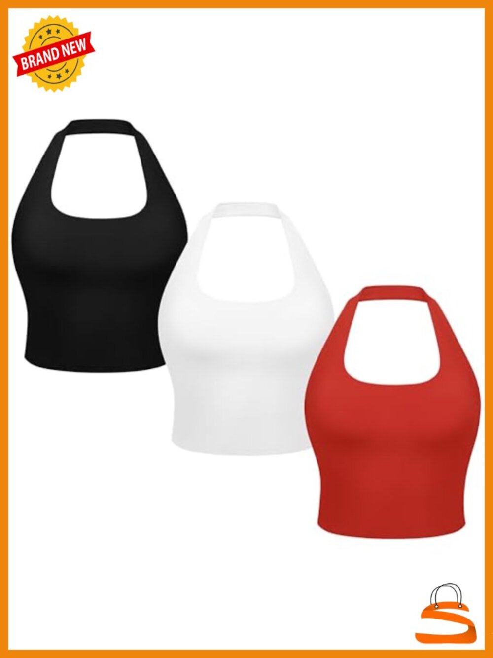 Halter Longline Sports Bras 3-Pack Padded Workout Yoga Crop Tops